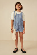 GY8542 Dusty Blue Girls Washed Patch Pocket Scoop Back Sleeveless Romper Front