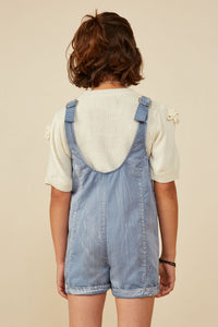 GY8542 Dusty Blue Girls Washed Patch Pocket Scoop Back Sleeveless Romper Back