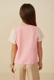 GY8546 Pink Girls Contrast Panel Jewel Studded Rib Knit Tee Back