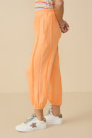 GY8561 Peach Girls Raw Edge Detailed French Terry Knit Joggers Side