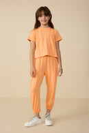 GY8562 Peach Girls Raw Edge Detailed French Terry Knit T Shirt Full Body