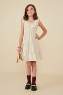GY8595 Oatmeal Girls Heathered Linen Look Smocked Back Tank Dress
