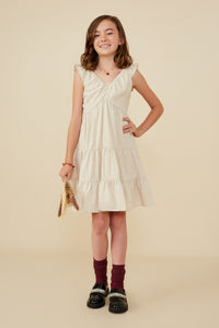 GY8595 Oatmeal Girls Heathered Linen Look Smocked Back Tank Dress