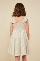 GY8595 Oatmeal Girls Heathered Linen Look Smocked Back Tank Dress