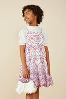 GY8601 Purple Girls Eyelet Embroidered Scallop Hem Tank Dress Front 2
