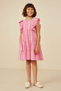 GY8610 Pink Girls Embroidered Ruffled Lace Sleeveless Dress Pose