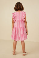 GY8610 Pink Girls Embroidered Ruffled Lace Sleeveless Dress Back