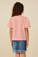 GY8617 Orange Girls Striped Terry Textured Puff Sleeve Knit Top Back
