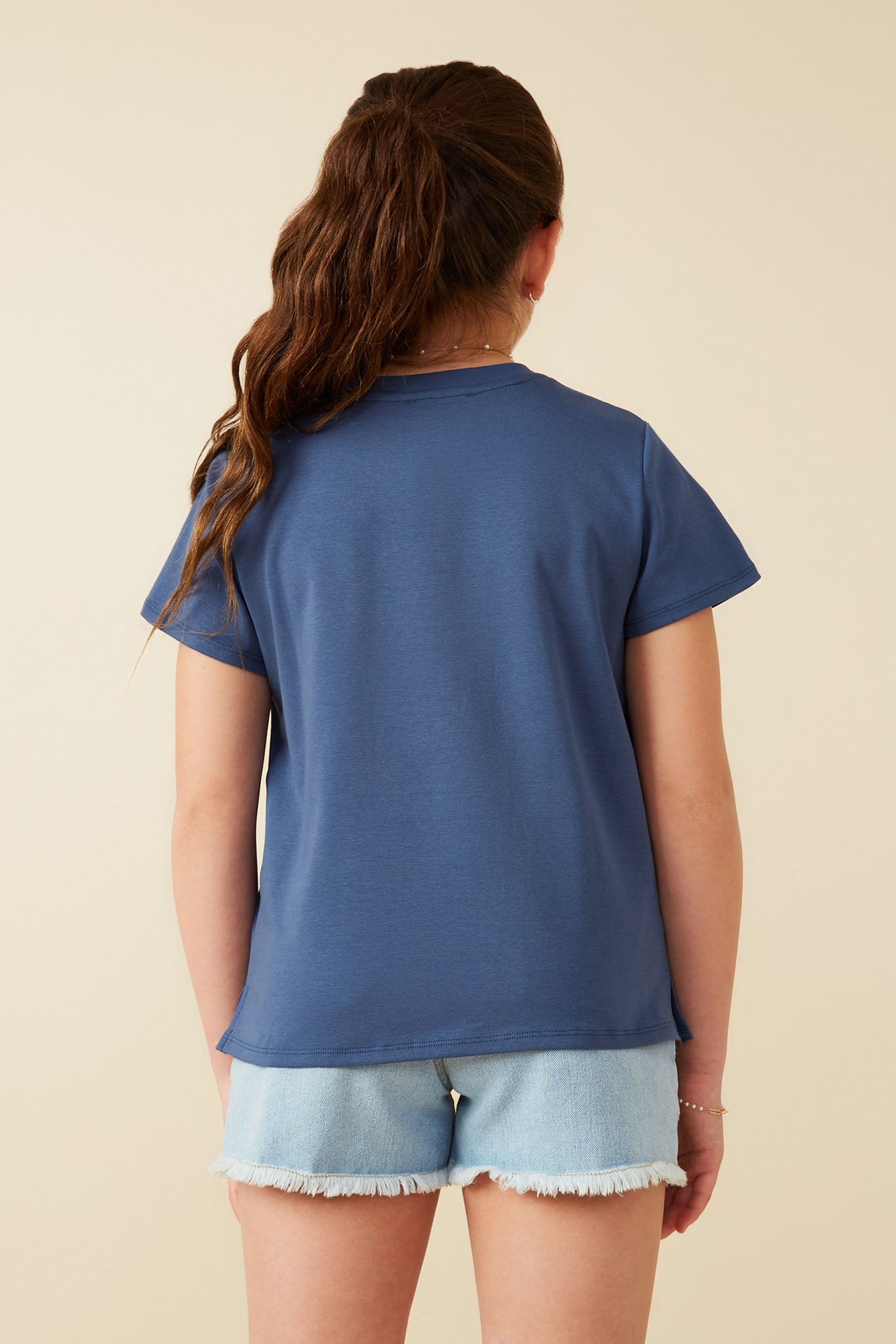 GY8621 Navy Girls Sequin Star Patch Knit T Shirt Back