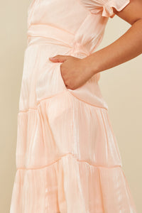 GY8623 Peach Girls Textured Shimmer Tie Detail Dress Detail