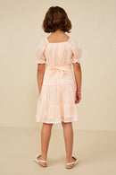 GY8623 Peach Girls Textured Shimmer Tie Detail Dress Back