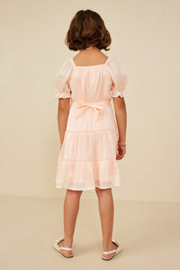 GY8623 Peach Girls Textured Shimmer Tie Detail Dress Back