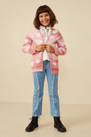 GY8644 Pink Girls Heart Knit Patch Pocket Sweater Cardigan Pose