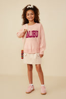 GY8648 Pink Girls Malibu Applique Pullover Sweater Pose