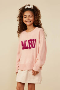 GY8648 Pink Girls Malibu Applique Pullover Sweater Front 2