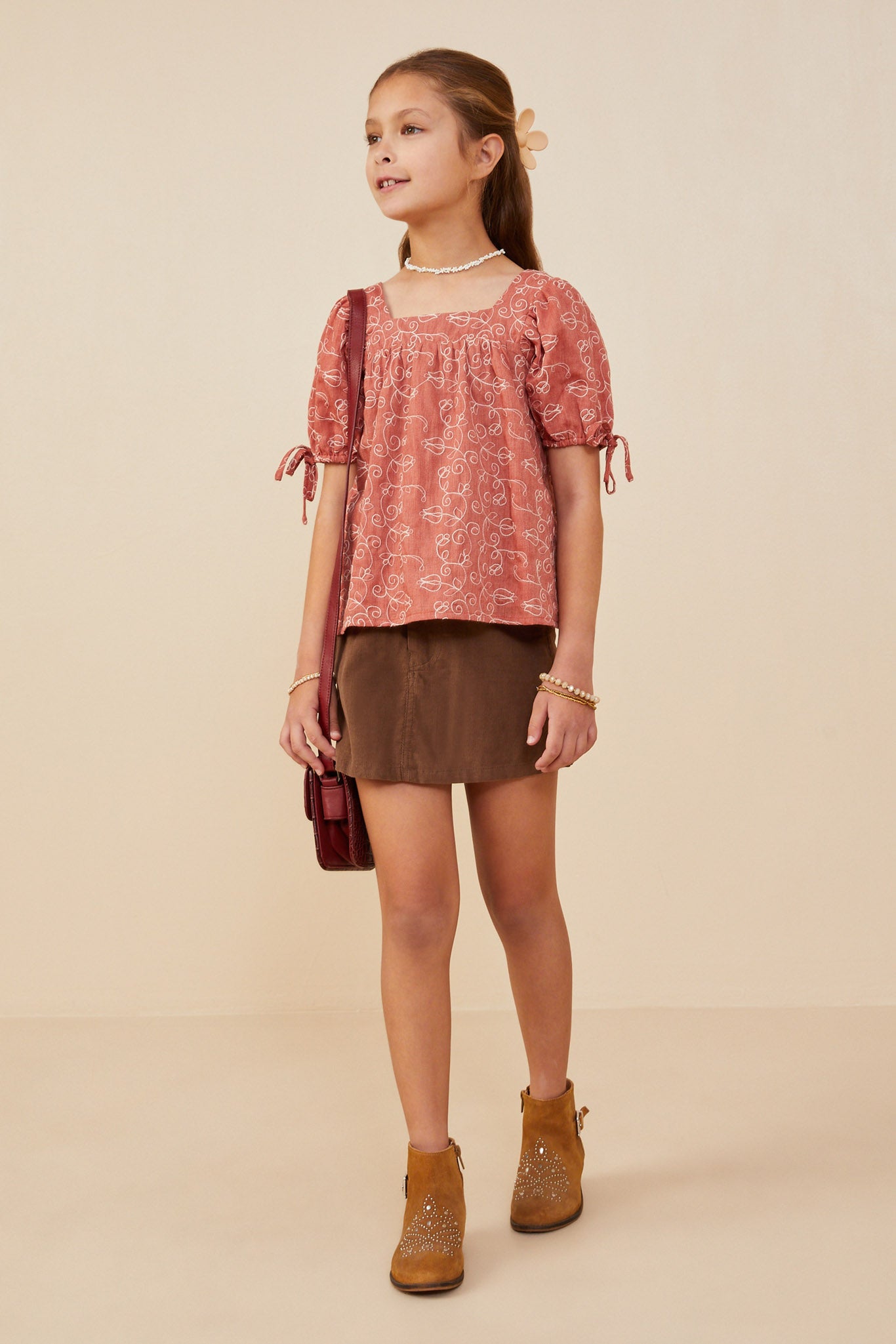 Botanical Embroidered Tie Sleeve Top