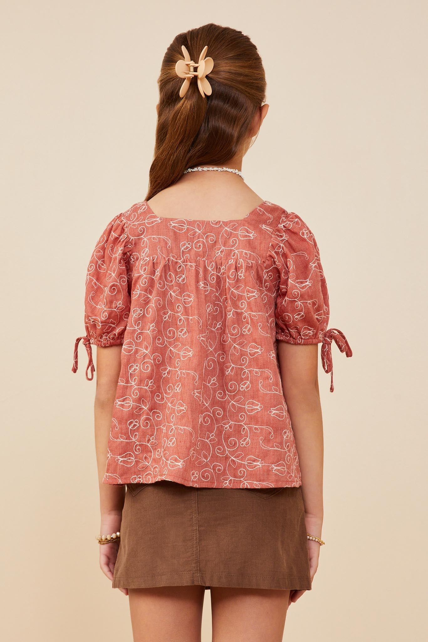 Girls Embroidered Botanical Sleeve Top | Cute Girls' Clothes