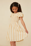 Textured Stripe Smocked Puff Sleeve Dress