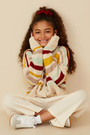 GY8670 Mustard Mix Girls Multi Stripe Knit Cropped Sweater Cardigan Pose