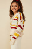 GY8670 Mustard Mix Girls Multi Stripe Knit Cropped Sweater Cardigan Side