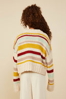 GY8670 Mustard Mix Girls Multi Stripe Knit Cropped Sweater Cardigan Back