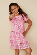 GY8689 Pink Girls Sequin Paneled T Shirt Pose
