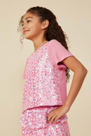 GY8689 Pink Girls Sequin Paneled T Shirt Side