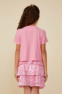 GY8689 Pink Girls Sequin Paneled T Shirt Back