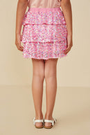 GY8690 Pink Girls Sequined Elastic Waist Tiered Skirt Back