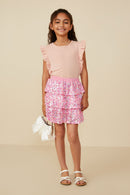 GY8690 Pink Girls Sequined Elastic Waist Tiered Skirt Pose