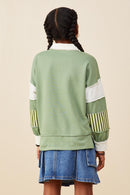 GY8696 Olive Girls Mixed Media Print Blocked Knit Rugby Shirt Back