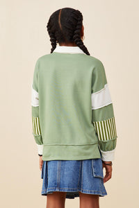 GY8696 Olive Girls Mixed Media Print Blocked Knit Rugby Shirt Back