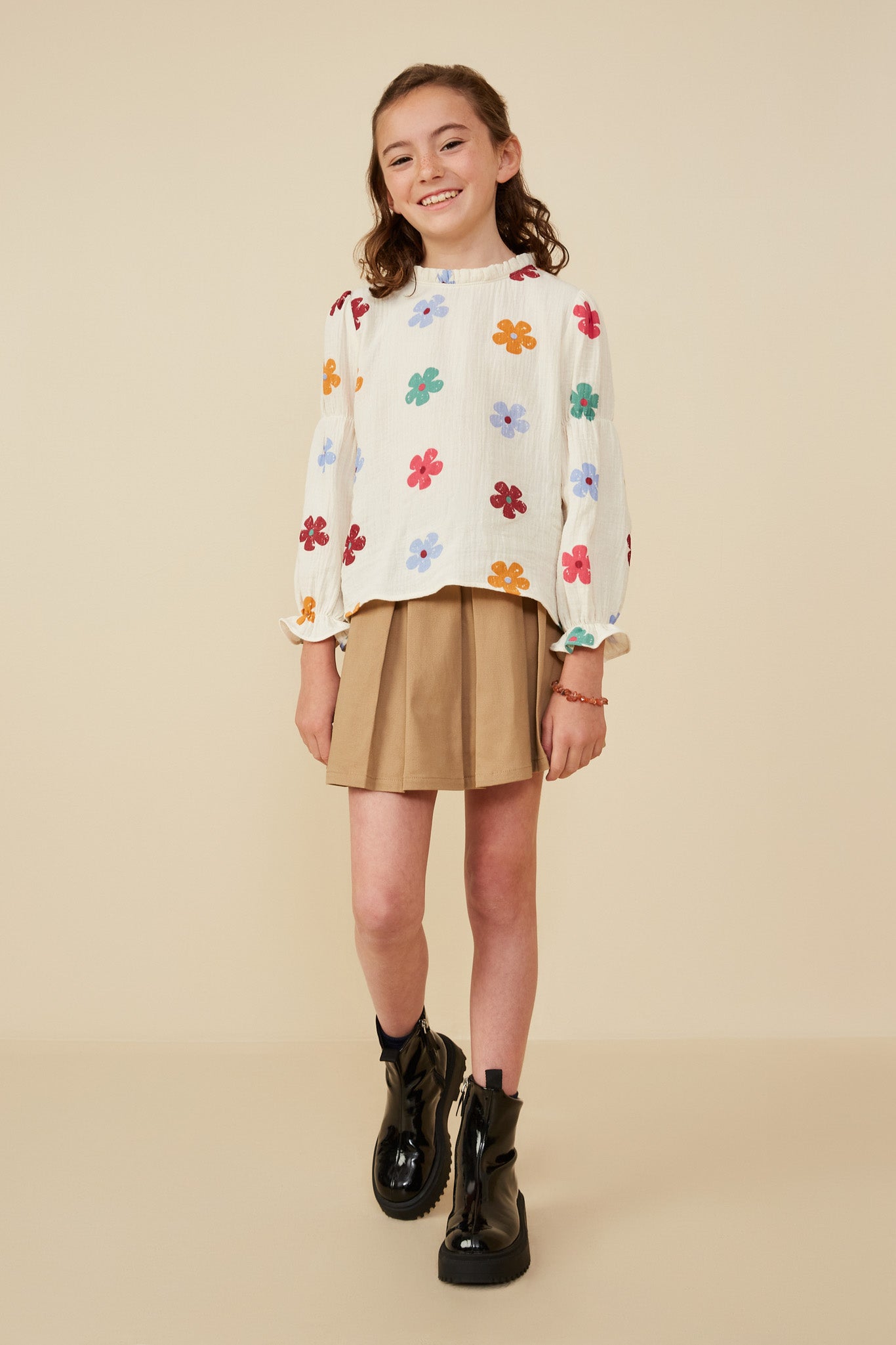 Floral Print Gauze Texture Peasant Sleeve Top