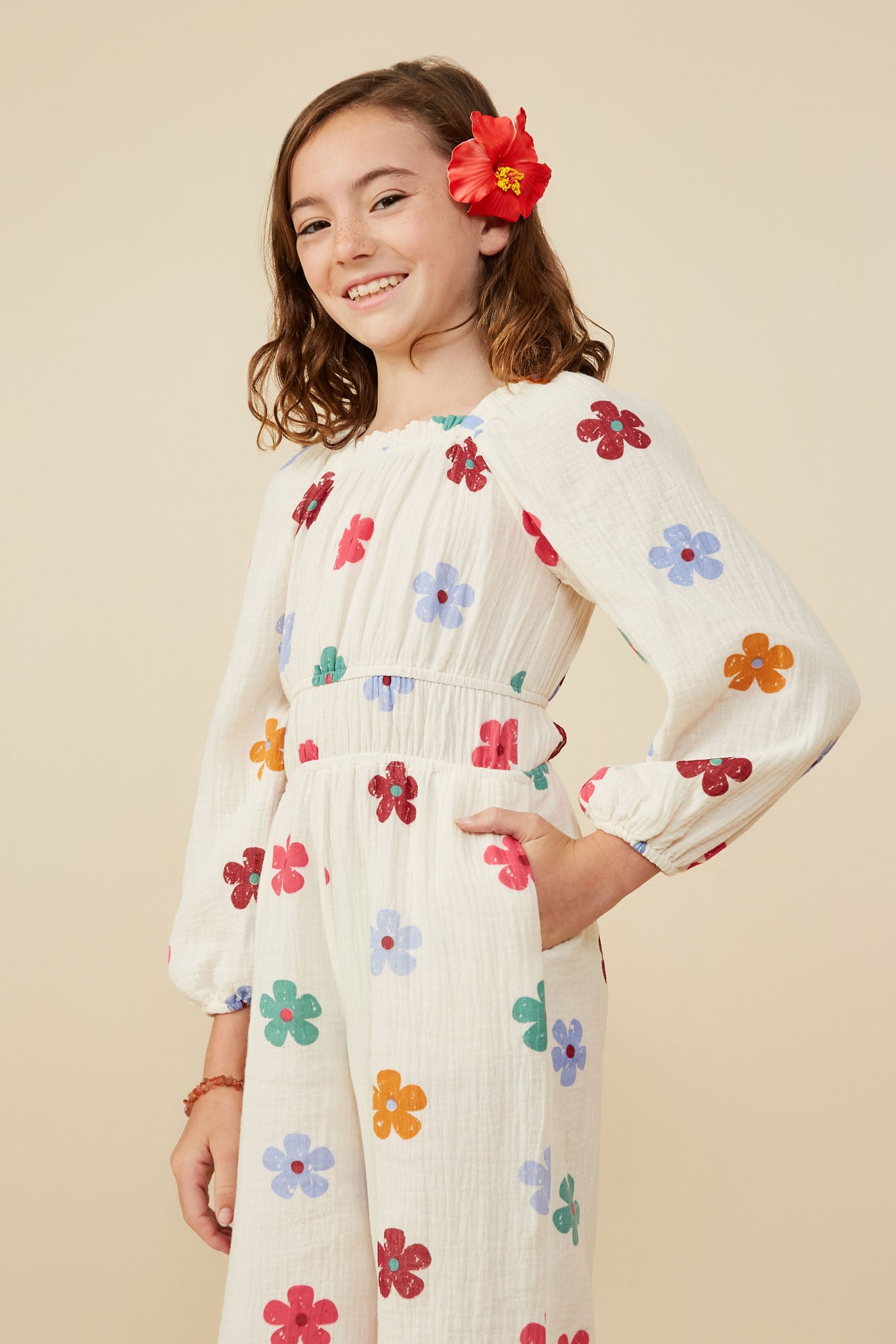 Floral Print Gauze Texture Jumpsuit