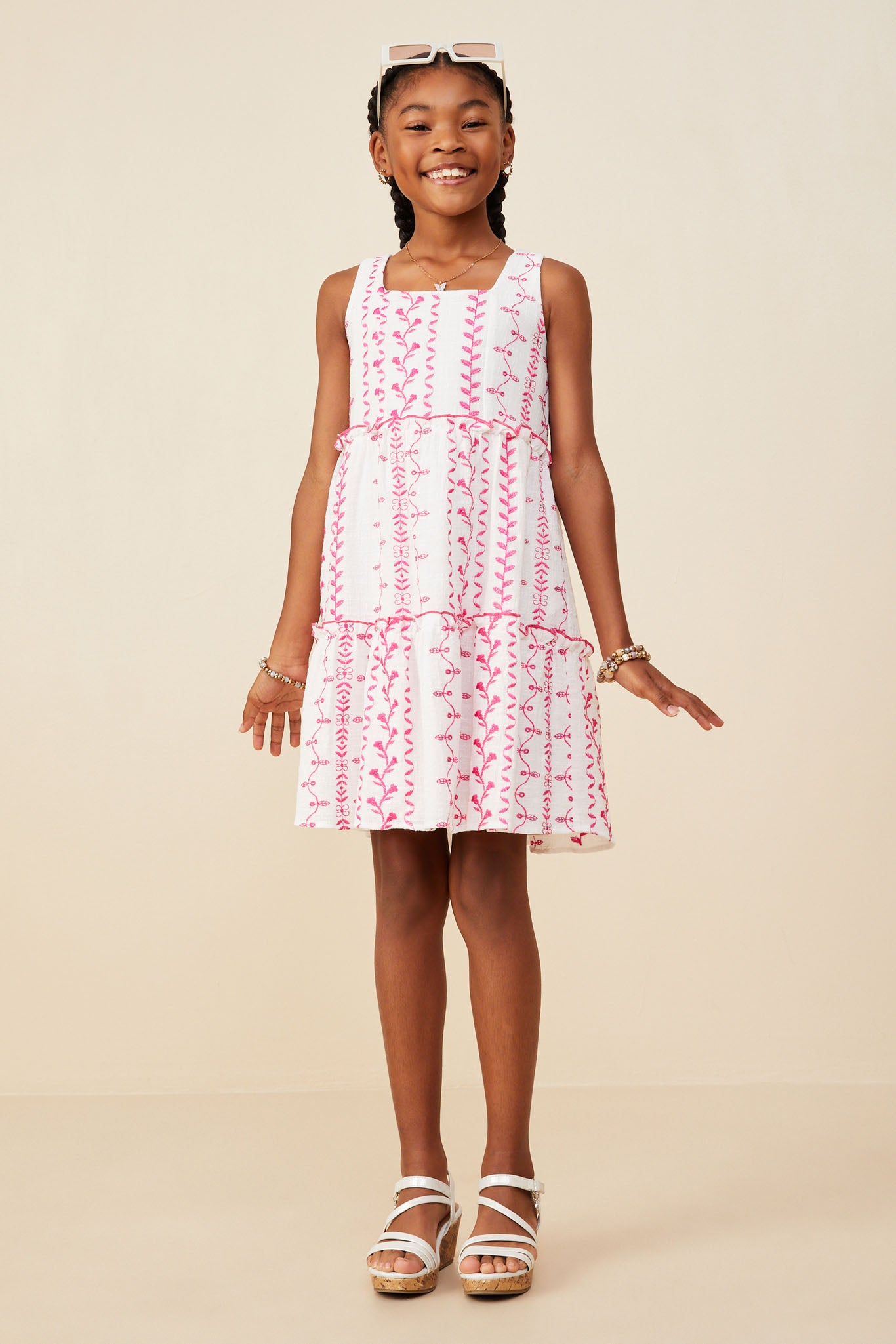 Botanical Embroidered Ruffle Tiered Tank Dress