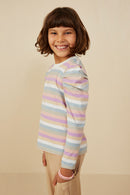 GY8737 Lavender Mix Girls Multicolor Stripe Puff Shoulder Knit Top Side