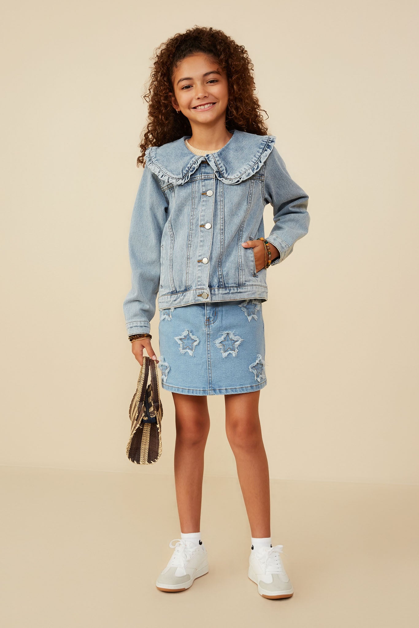Exaggerated Ruffle Collar Denim Jacket