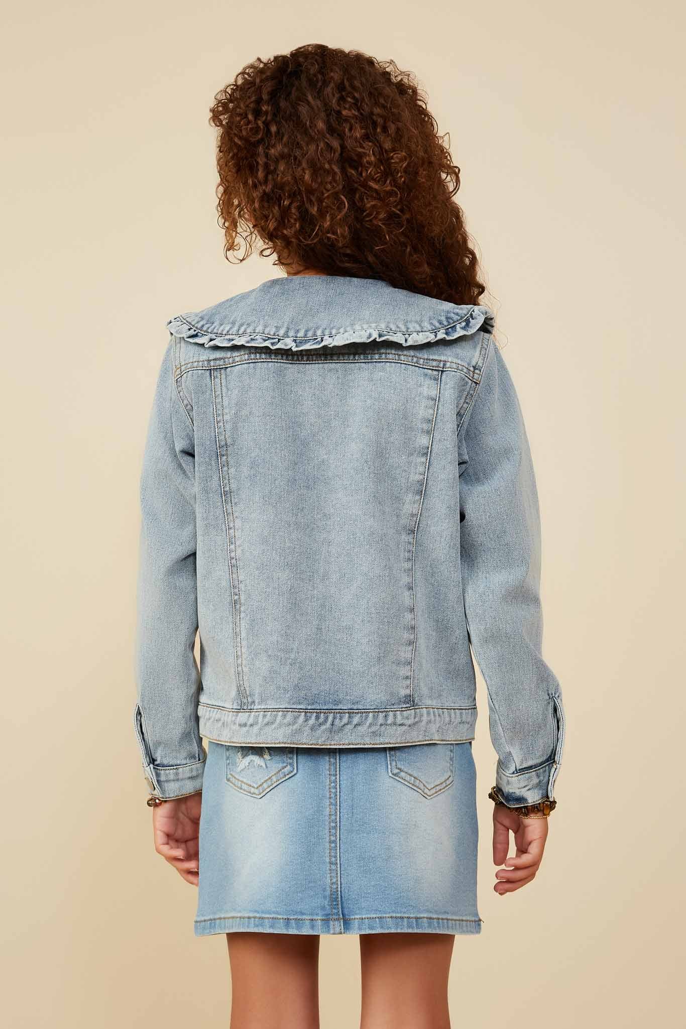 COLLAR RUFFLES DENIM JACKET