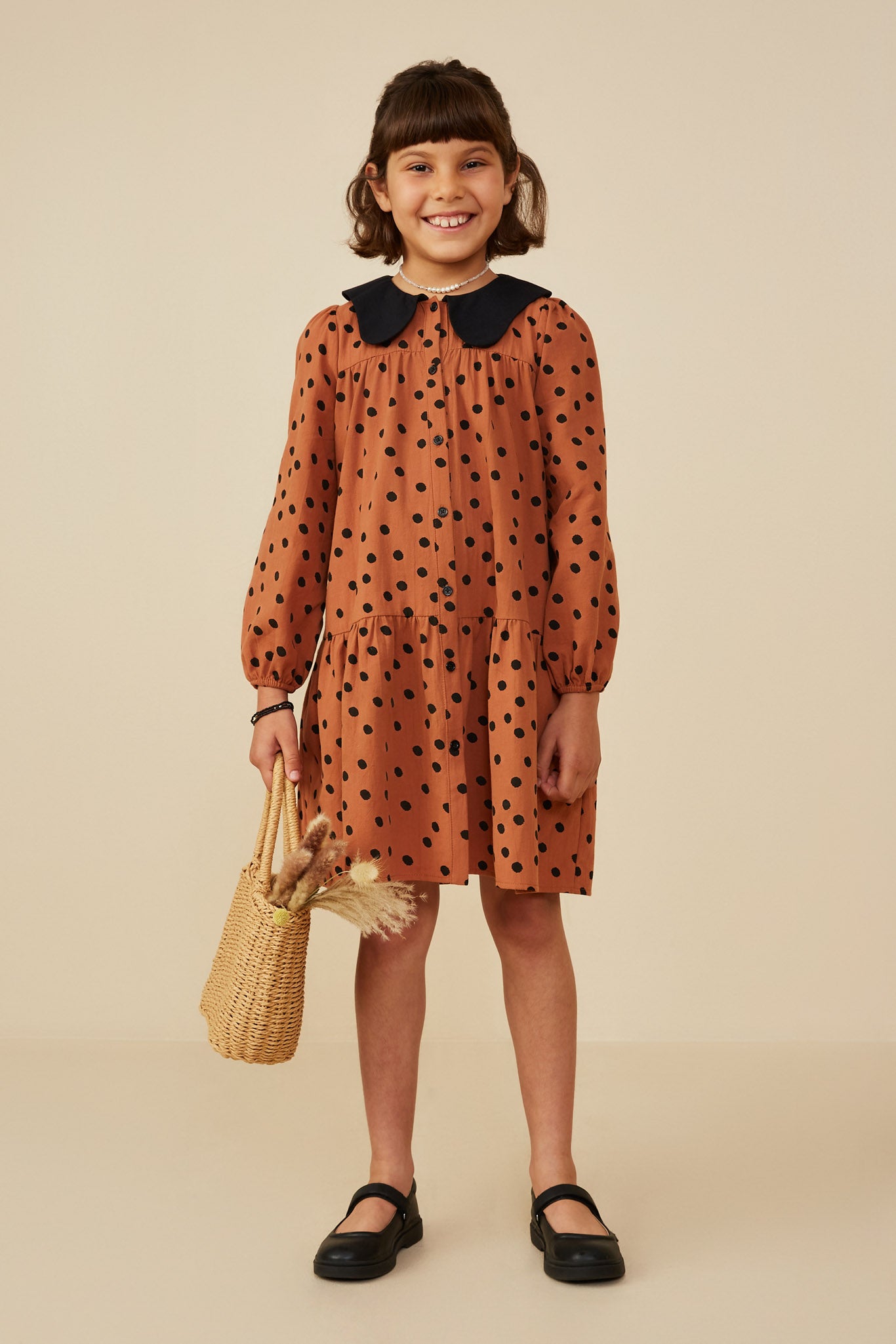 Contrast Peter Pan Collar Polka Dot Dress