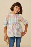 GY8767 Pink Mix Girls Tartan Plaid Flannel Baby Doll Top Front