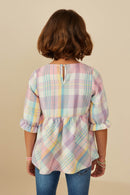 GY8767 Pink Mix Girls Tartan Plaid Flannel Baby Doll Top Back