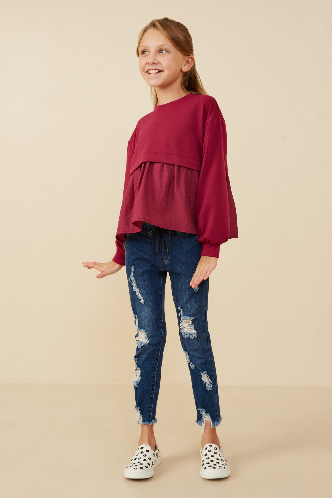 Mix Media French Terry Knit Top