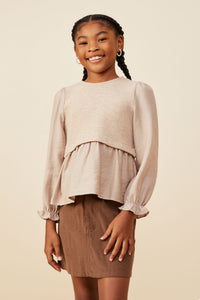 Girls Ribbed Knit Twofer Long Sleeve Tops | Cute Girls' Clothes