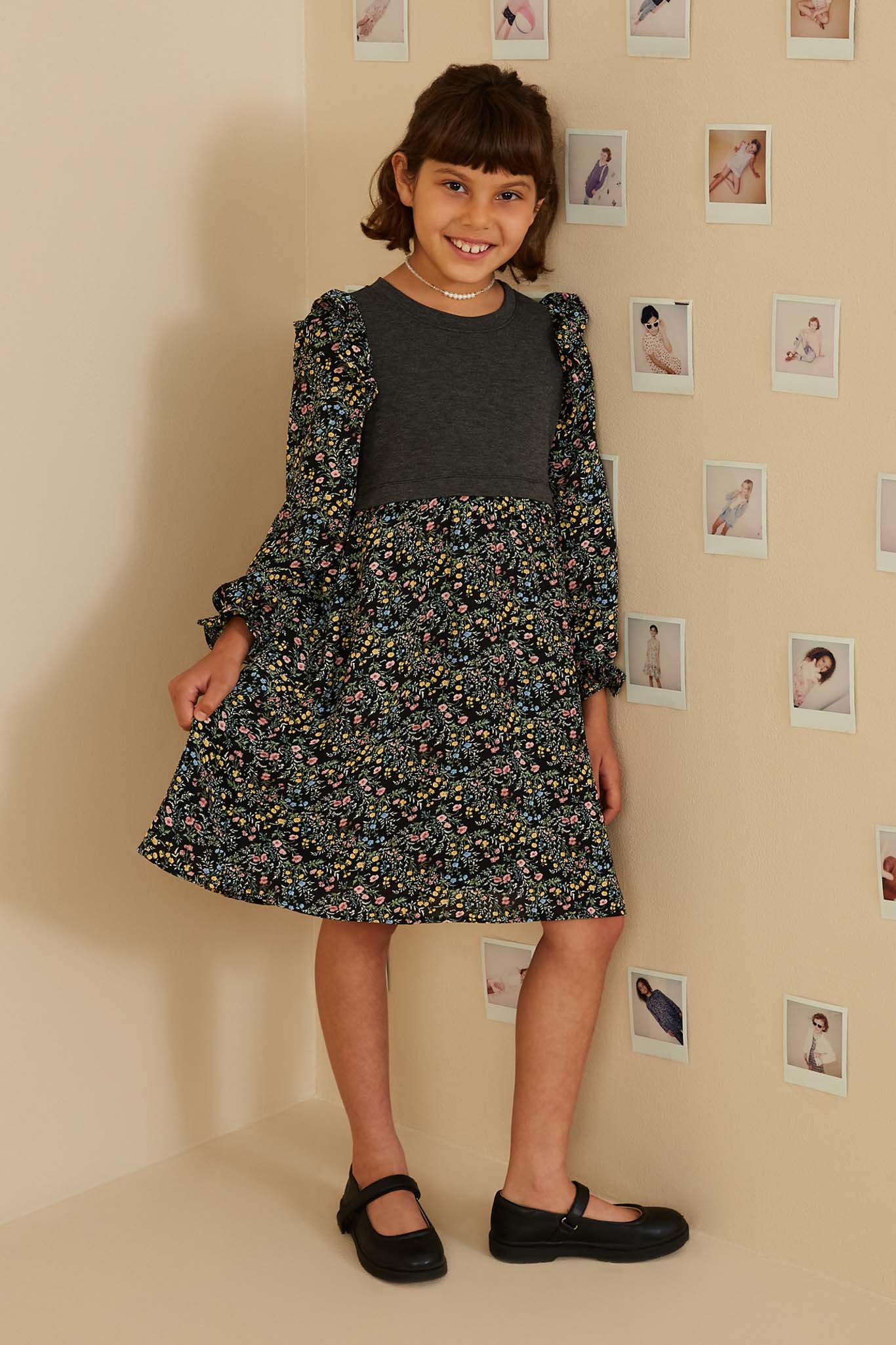 Mix Media Floral Twofer Ruffle Dress