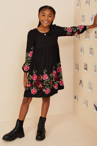 Embroidered Detail Long Sleeve Scoop Neck Dress