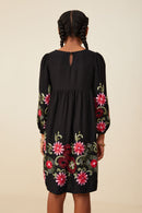 Embroidered Detail Long Sleeve Scoop Neck Dress