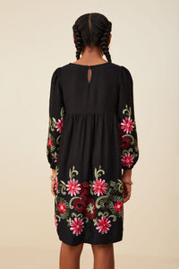 Embroidered Detail Long Sleeve Scoop Neck Dress