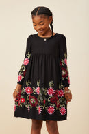Embroidered Detail Long Sleeve Scoop Neck Dress