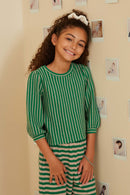 GY8833 Green Girls Textured Vertical Stripe Knit Top Front