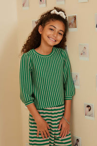 GY8833 Green Girls Textured Vertical Stripe Knit Top Front